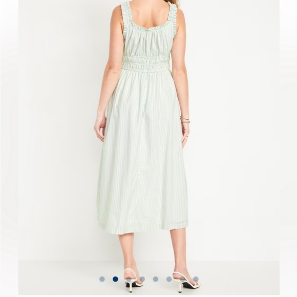 EUC Old Navy Waist-Defined Ruffled Midi Dress Green Striped Large - Picture 3 of 5